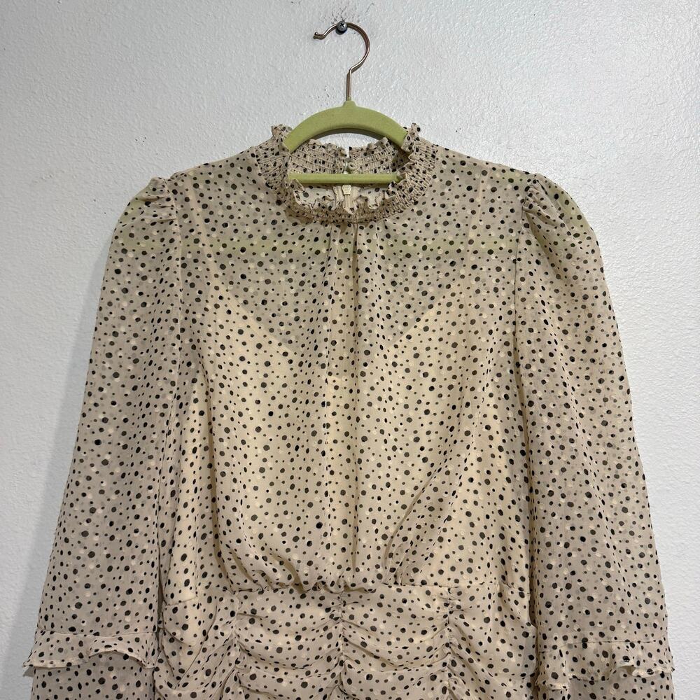 Adelyn Rae Cream Polka Dot Ruched Ruffle Long Sleeve Mini Dress Sz M NWT - Picture 3 of 12